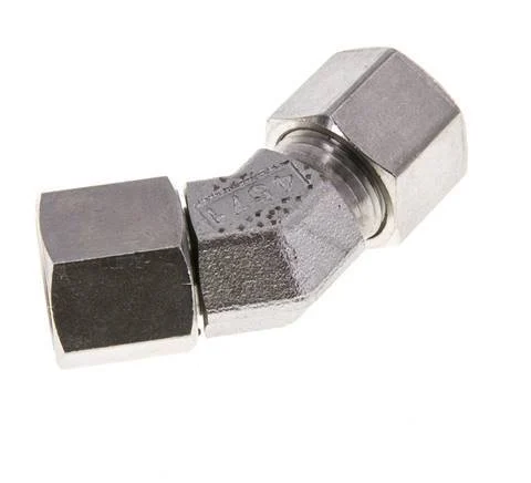 10S Stainless Steel 45deg Elbow Cutting Fitting with Swivel 630 bar FKM O-ring Sealing Cone Adjustable ISO 8434-1