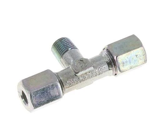 6L & M10x1 (con) Zink plated Steel T-Shape Tee Cutting Fitting with Male Threads 315 bar ISO 8434-1