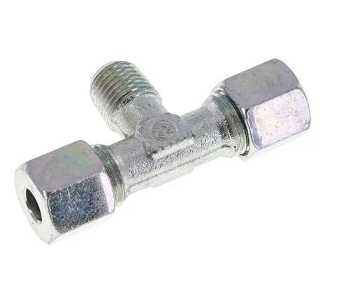 8S & M14x1.5 (con) Zink plated Steel T-Shape Tee Cutting Fitting with Male Threads 640 bar ISO 8434-1