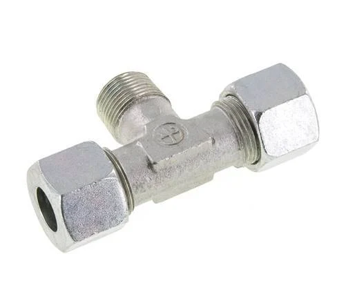 14S & M20x1.5 (con) Zink plated Steel T-Shape Tee Cutting Fitting with Male Threads 640 bar ISO 8434-1