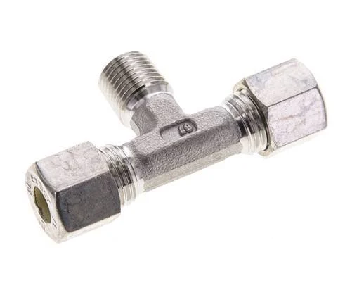 8L & R1/4'' Stainless Steel T-Shape Tee Compression Fitting with Male Threads 315 bar ISO 8434-1