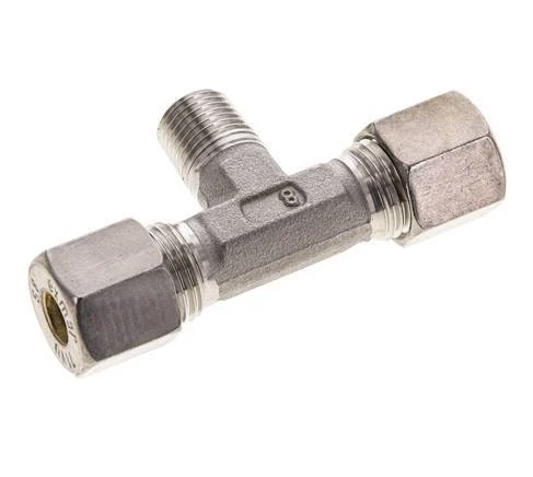 8S & R1/4'' Stainless Steel T-Shape Tee Compression Fitting with Male Threads 500 bar ISO 8434-1