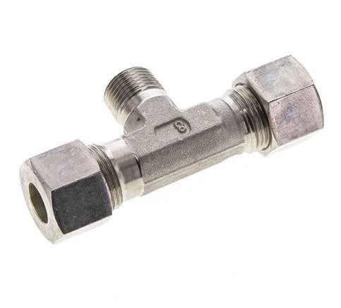12S & R3/8'' Stainless Steel T-Shape Tee Compression Fitting with Male Threads 400 bar ISO 8434-1