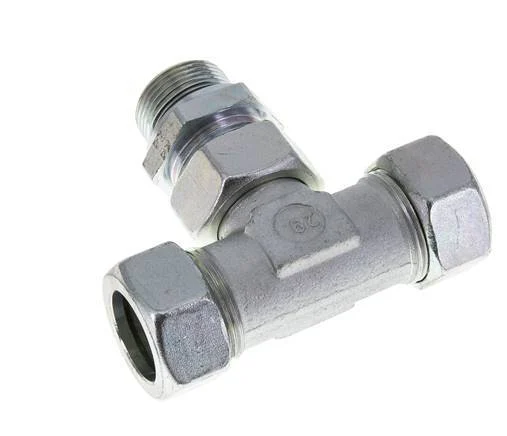 28L & M33x2 Zink plated Steel T-Shape Tee Cutting Fitting with Male Threads 160 bar Adjustable ISO 8434-1