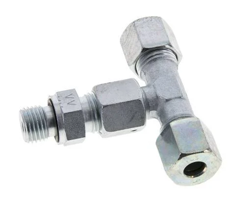 8S & M14x1.5 Zink plated Steel T-Shape Tee Cutting Fitting with Male Threads 630 bar Adjustable ISO 8434-1