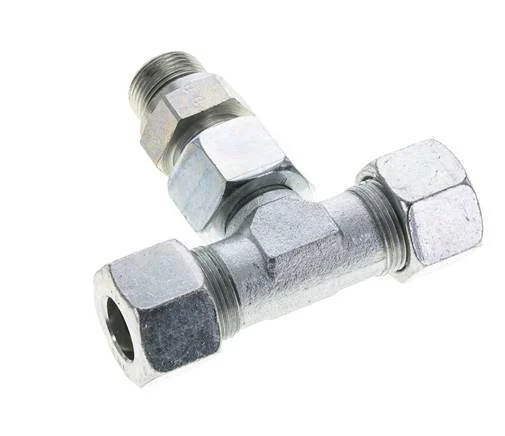 16S & M22x1.5 Zink plated Steel T-Shape Tee Cutting Fitting with Male Threads 400 bar Adjustable ISO 8434-1