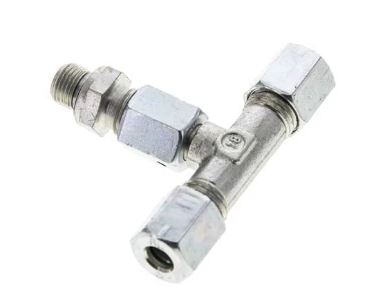 6L & G1/8'' Zink plated Steel T-Shape Tee Cutting Fitting with Male Threads 315 bar Adjustable ISO 8434-1