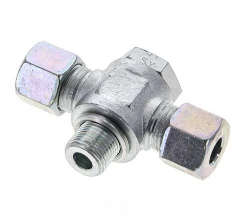 10S & G3/8'' Zink plated Steel Tee Swivel Joint Cutting Fitting with Male Threads 400 bar ISO 8434-1
