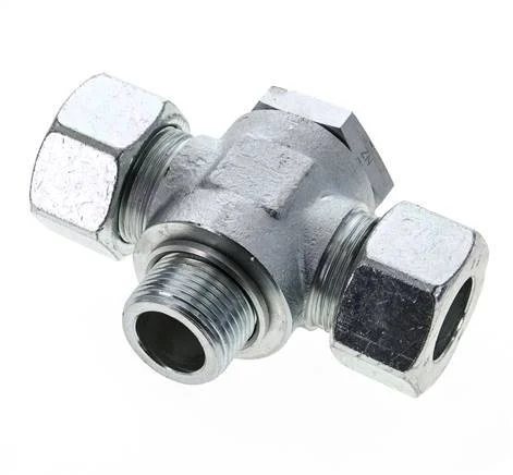 25S & G1'' Zink plated Steel Tee Swivel Joint Cutting Fitting with Male Threads 250 bar ISO 8434-1