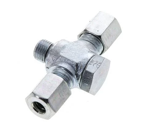 6L & M10x1 Zink plated Steel Tee Swivel Joint Cutting Fitting with Male Threads 315 bar NBR ISO 8434-1