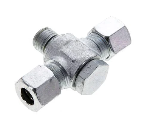 10L & M14x1.5 Zink plated Steel Tee Swivel Joint Cutting Fitting with Male Threads 315 bar NBR ISO 8434-1