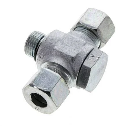 12S & M18x1.5 Zink plated Steel Tee Swivel Joint Cutting Fitting with Male Threads 400 bar NBR ISO 8434-1