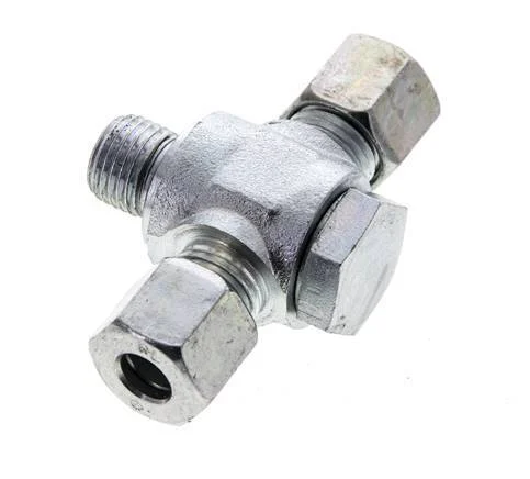 8L & G1/4'' Zink plated Steel Tee Swivel Joint Cutting Fitting with Male Threads 315 bar NBR ISO 8434-1