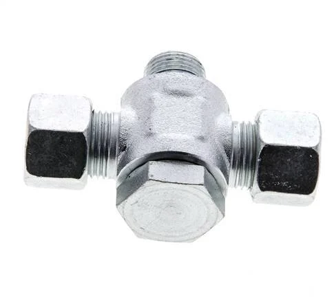 12L & G3/8'' Zink plated Steel Tee Swivel Joint Cutting Fitting with Male Threads 315 bar NBR ISO 8434-1