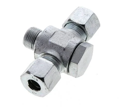 10S & G3/8'' Zink plated Steel Tee Swivel Joint Cutting Fitting with Male Threads 400 bar NBR ISO 8434-1