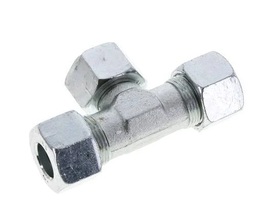 16S Zink plated Steel T-Shape Tee Cutting Fitting with Swivel 400 bar NBR Adjustable ISO 8434-1