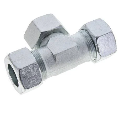 30S Zink plated Steel T-Shape Tee Cutting Fitting with Swivel 400 bar NBR Adjustable ISO 8434-1