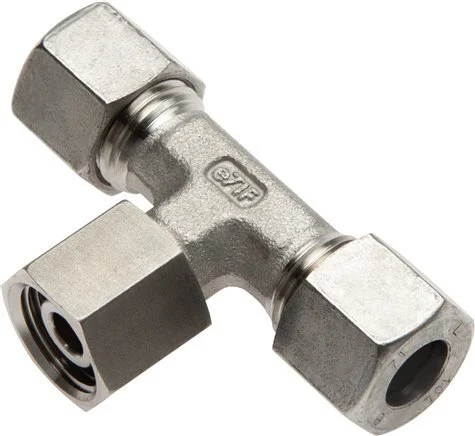 20S Stainless Steel T-Shape Tee Compression Fitting with Swivel 250 bar FKM Adjustable ISO 8434-1