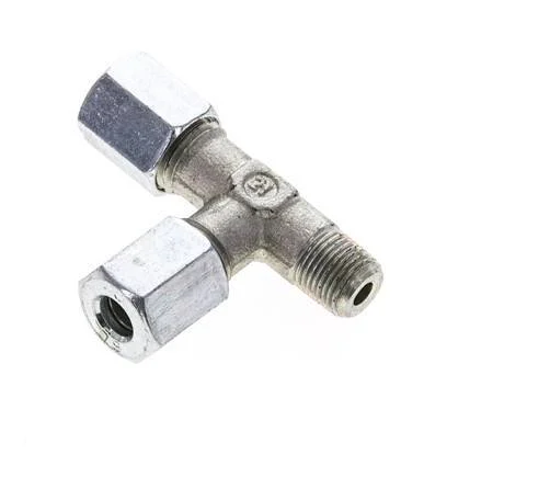6L & R1/8'' Zink Plated Steel Right Angle Tee Cutting Fitting with Male Threads 315 bar ISO 8434-1