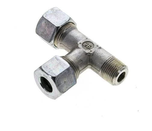 12S & R3/8'' Zink Plated Steel Right Angle Tee Cutting Fitting with Male Threads 630 bar ISO 8434-1