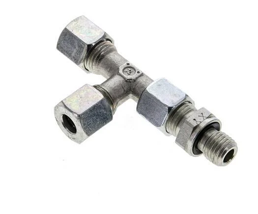 8L & M12x1.5 Zink Plated Steel Right Angle Tee Cutting Fitting with Male Threads 315 bar Adjustable ISO 8434-1