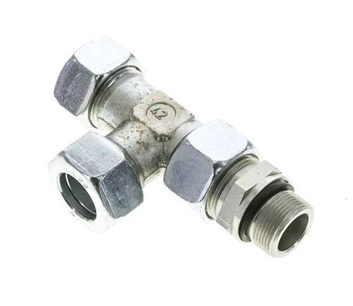 22L & M26x1.5 Zink Plated Steel Right Angle Tee Cutting Fitting with Male Threads 160 bar Adjustable ISO 8434-1