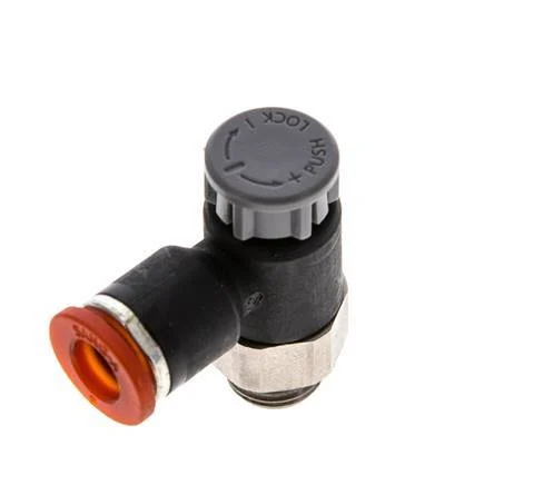 Flow Control Valve Meter-In Elbow 6 mm - G1/8'' Brass/PA 66 Locknut