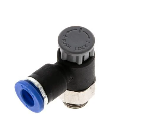 Flow Control Valve Meter-Out Elbow 6 mm - G1/8'' Brass/PA 66 Locknut