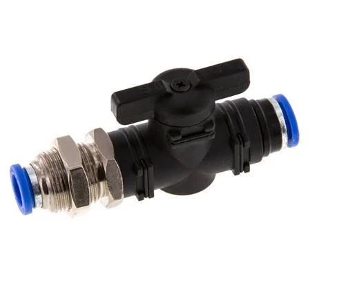 2-Way Straight Ball Valve 8 mm Plastic/Brass Bulkhead