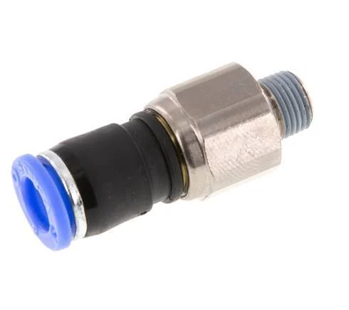 8mm & R1/8'' Swivel Joint Push-In-Male Threads Nickel-Plated Brass/PBT NBR Rotatable