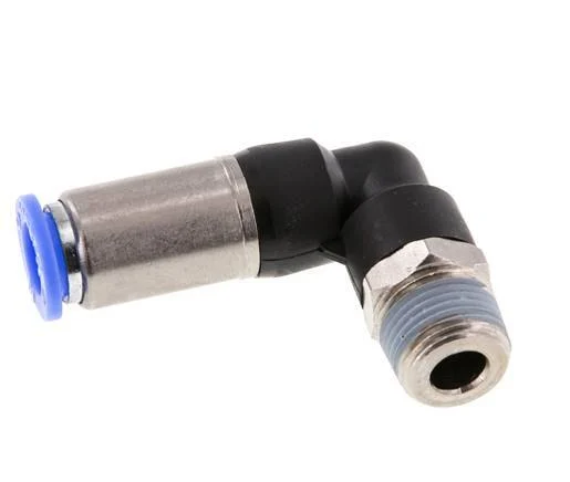 Push-In Fitting 10mm & R3/8'' Male Auto Shut-Off Elbow Brass/PBT 0-10bar (0-145psi)