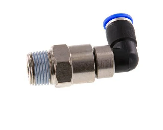 10mm & R1/2'' Elbow Quick Swivel Joint Push-In-Male Threads Nickel-Plated Brass/PBT NBR Rotatable