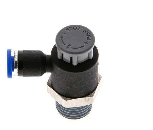 Flow Control Valve Meter-Out Elbow 4 mm - R1/4'' Brass/PA 66 Locknut