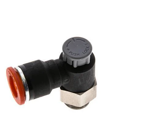 Flow Control Valve Meter-In Elbow 10 mm - G1/4'' Brass/PA 66 Locknut