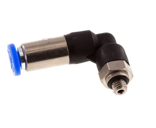 Push-In Fitting 4mm & M5 Male Auto Shut-Off Elbow Brass/PBT 0-10bar (0-145psi)