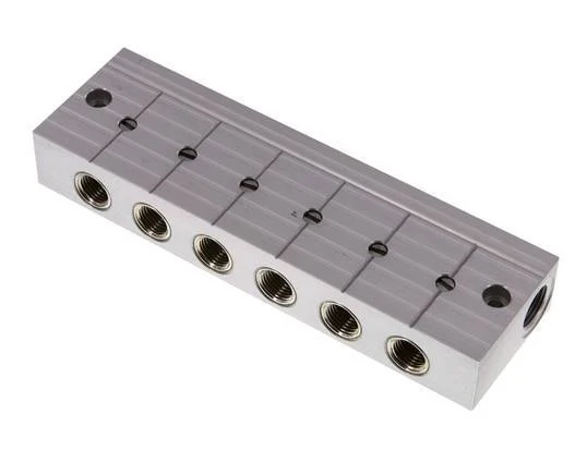 Distributor Bar with Ball Valves 2xG3/8'' - 6xG1/4'' Aluminum PN 10
