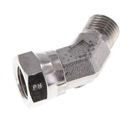 45deg Angled Fitting G1/4'' Female x Male High Pressure Stainless Steel 60° Cone 350bar (4917.5psi) Hydraulic