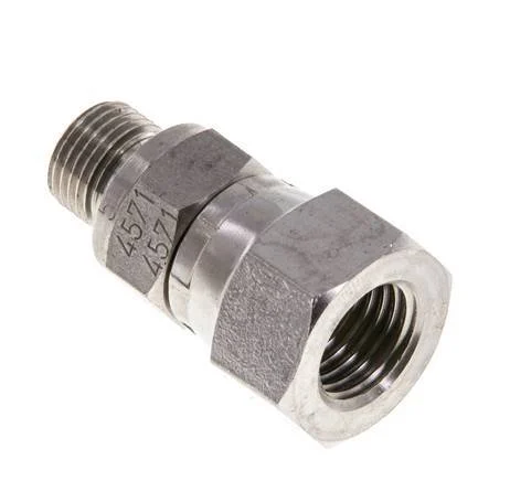 JIC Reducing Nipple UNF 7/16''-20 (Dash Size 4) Female x G1/8'' Male Adjustable Stainless Steel 310bar (4355.5psi)