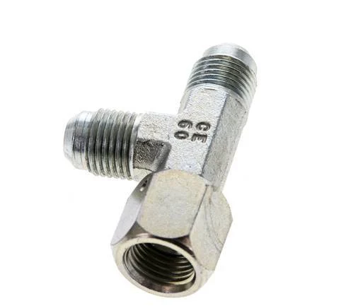 JIC Tee Fitting UNF 9/16''-18 (Dash Size 6) Female x Male Steel 350bar (4917.5psi)