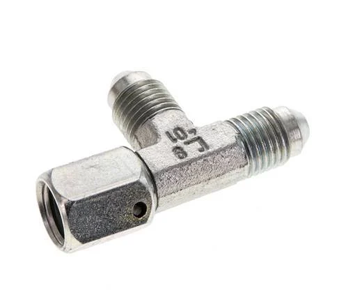 JIC Tee Fitting UNF 7/16''-20 (Dash Size 4) Female x Male Steel 350bar (4917.5psi)