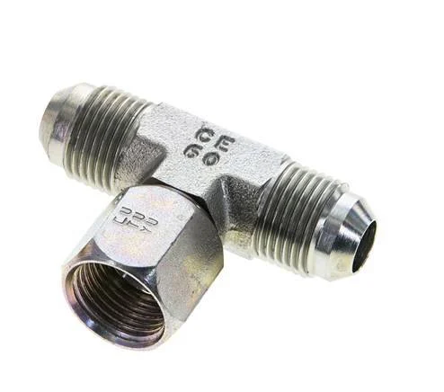 JIC Tee Fitting UNF 3/4''-16 (Dash Size 8) Male x Female Steel 350bar (4917.5psi)