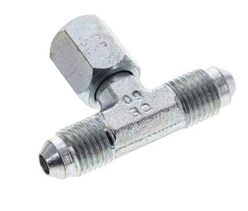 JIC Tee Fitting UNF 7/16''-20 (Dash Size 4) Male x Female Steel 350bar (4917.5psi)
