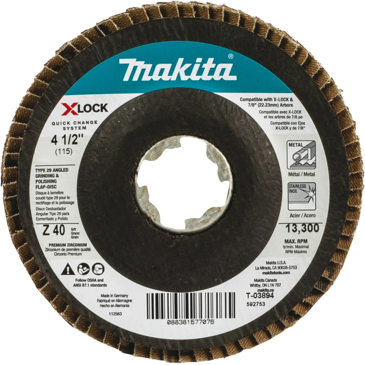 X‑LOCK 4‑1/2" 40 Grit Type 29 Angled Grinding and Polishing Flap Disc for X‑LOCK and All 7/8" Arbor Grinders