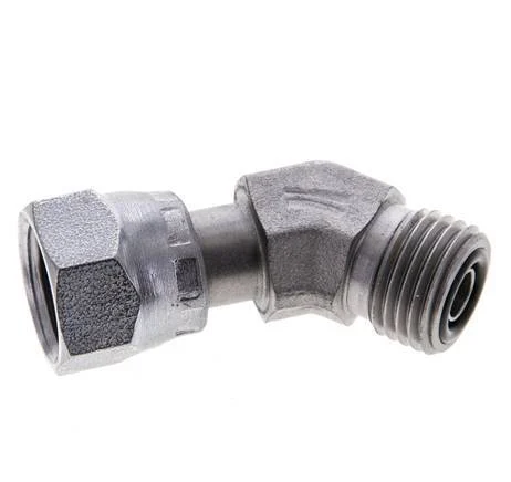 UNF 9/16''-18 x UNF 9/16''-18 F/M Zinc plated Steel 45 deg Elbow Fitting ORFS 630 Bar - Hydraulic