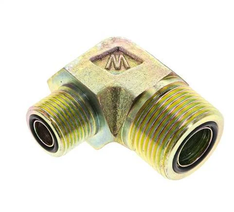 UN 1-3/16''-12 x UN 13/16''-16 Male Zinc plated Steel 90 deg Elbow Fitting ORFS 400 Bar - Hydraulic