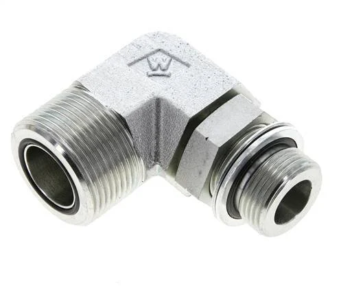 UN 1-7/16''-12 x G 3/4'' Male Zinc plated Steel 90 deg Elbow Fitting ORFS 315 Bar - Hydraulic