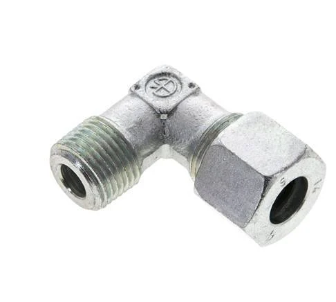 1/2'' NPT Male x 14S Zinc plated Steel 90 deg Elbow Cutting ring 630 Bar DIN 2353
