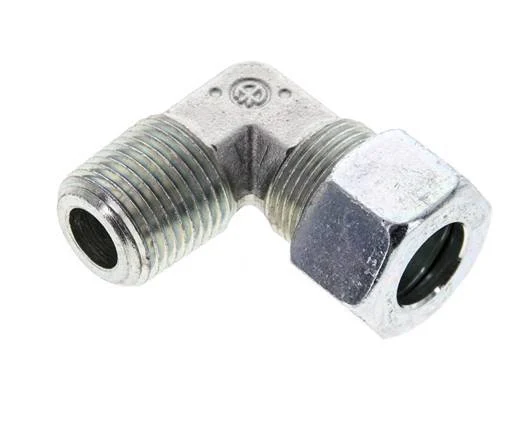 1/2'' NPT Male x 15L Zinc plated Steel 90 deg Elbow Cutting ring 315 Bar DIN 2353