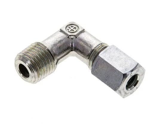 1/4'' NPT Male x 6L Zinc plated Steel 90 deg Elbow Cutting ring 315 Bar DIN 2353