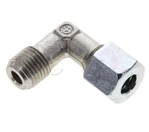 1/4'' NPT Male x 8L Zinc plated Steel 90 deg Elbow Cutting ring 315 Bar DIN 2353